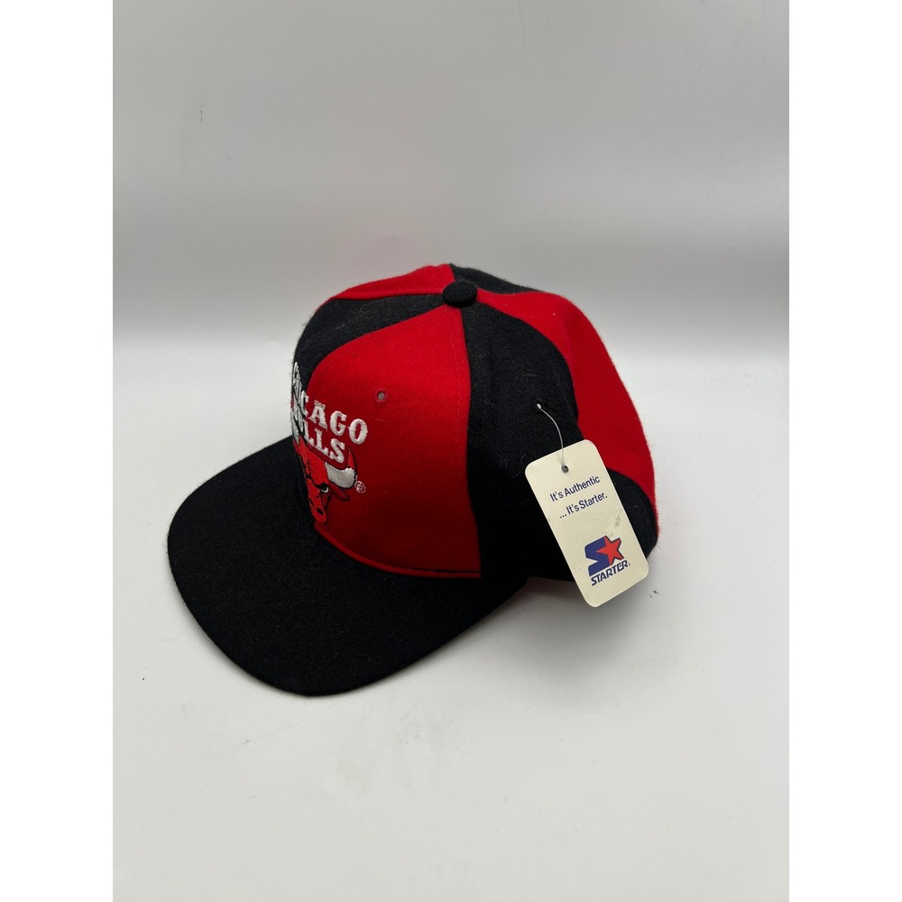 NWT Vintage Chicago Bulls Starter Snapback Hat Red Black Pinwheel Wool NBA Cap